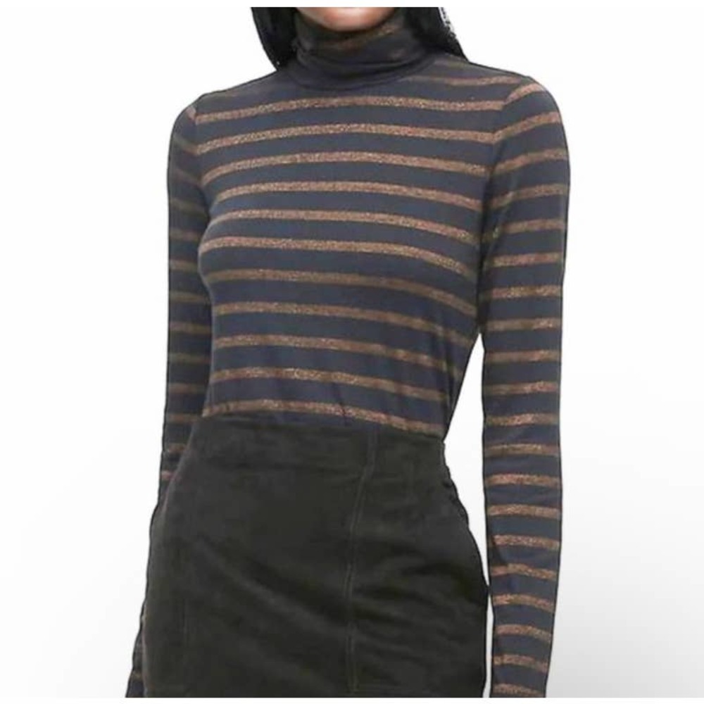 Bannna Republic Black and Gold Turtlneck Top Shirt